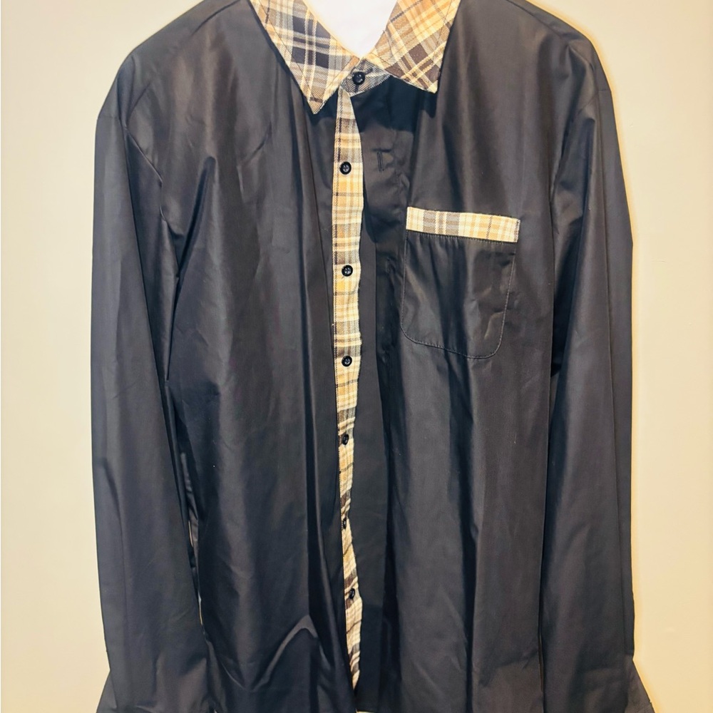 SHEIN Men's Black Shirt Jacket with Plaid Details